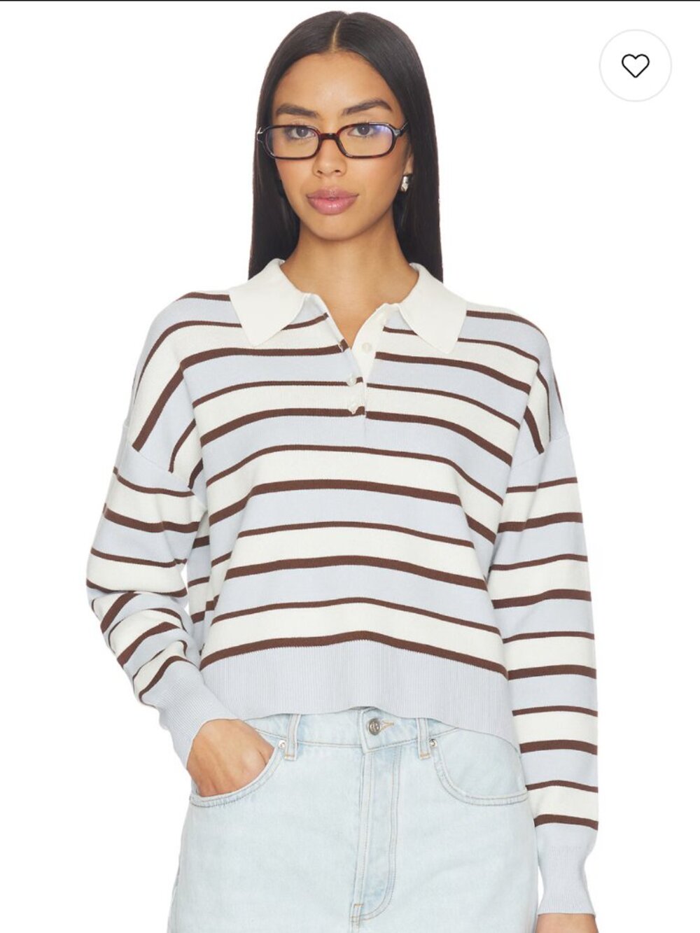 Womens 525 America Cropped Collared Rugby Sweater in Lavender/Brown/White Size S